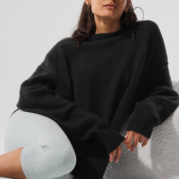 Alo Yoga New Class Cashmere Crewneck Sweater Black - Picture 2 of 5